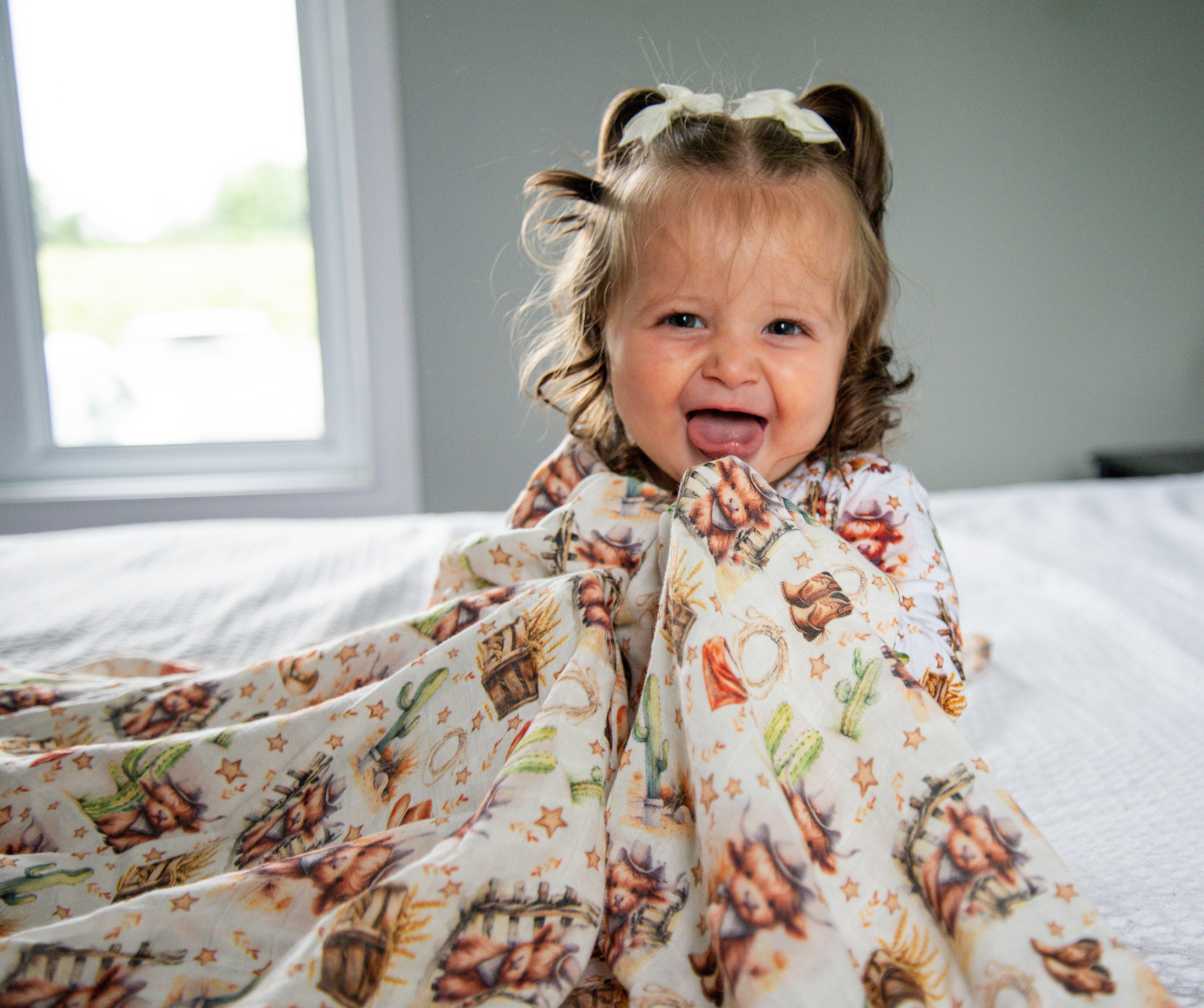 Mousseline de bambou vache highland cowboy