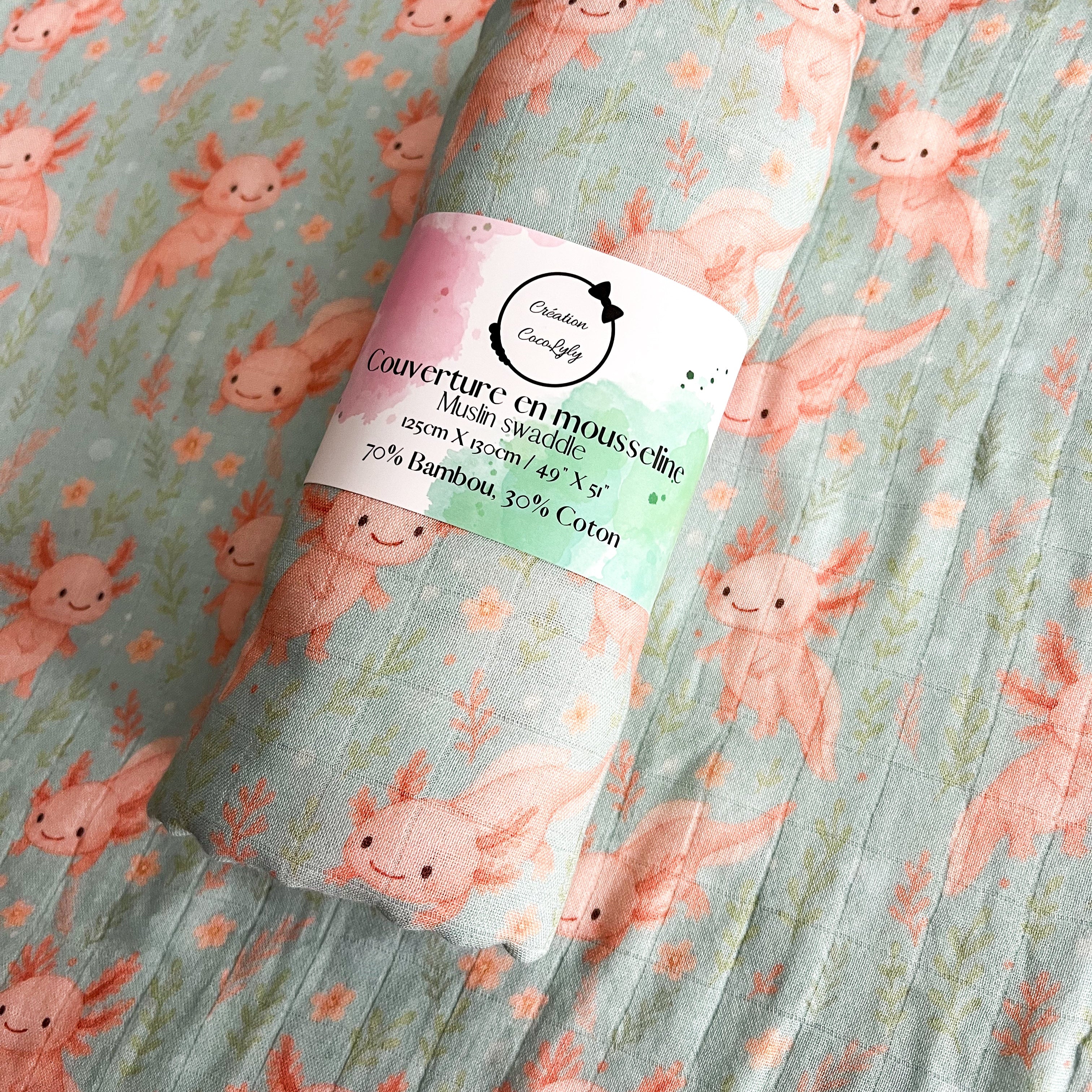 Grande mousseline de bambou Axolove♥️ (axolotl)