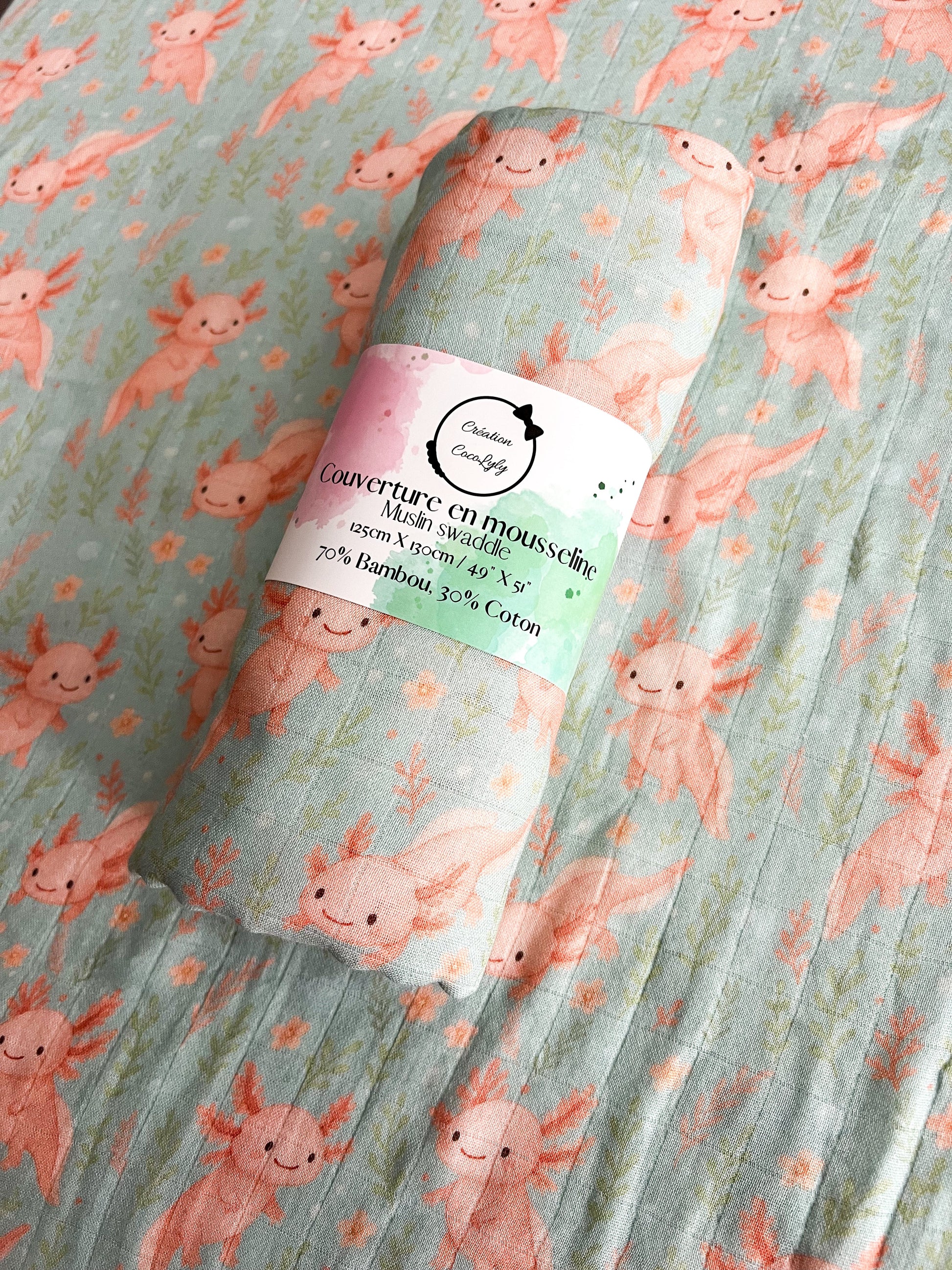Grande mousseline de bambou Axolove♥️ (axolotl)