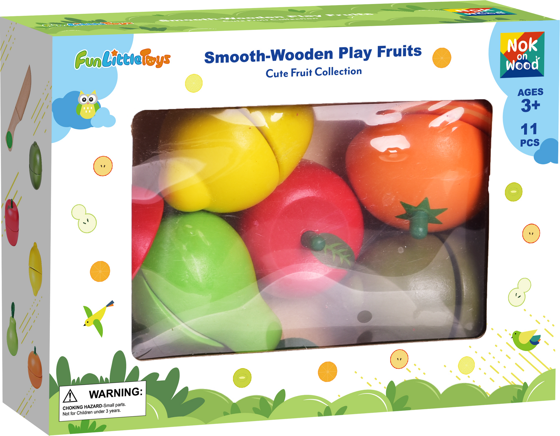 Fun Little Toys - 11 Pcs Wooden Pretend-Play Fruit Cutting Set for Kid Toys