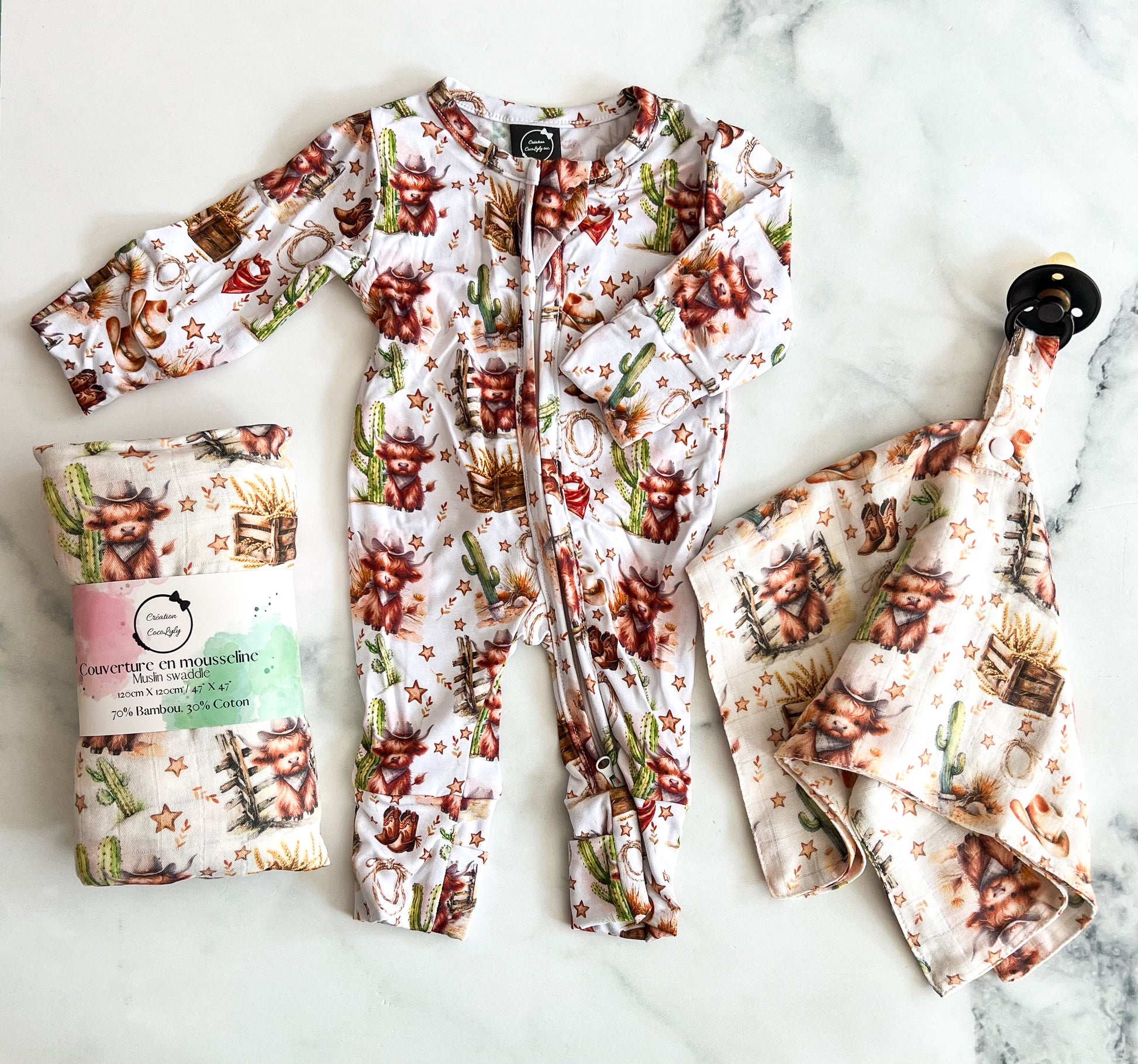 Attache-suce vache highland cowboy en mousseline de bambou