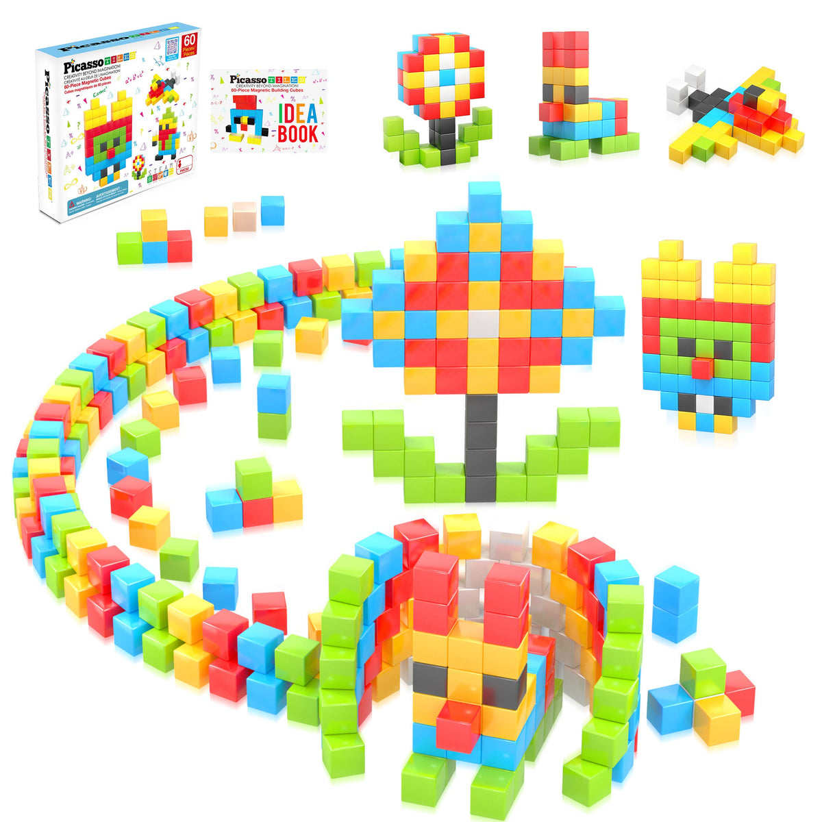 PicassoTiles - PicassoTiles 60pc 1.2" Magnetic Cubes Set