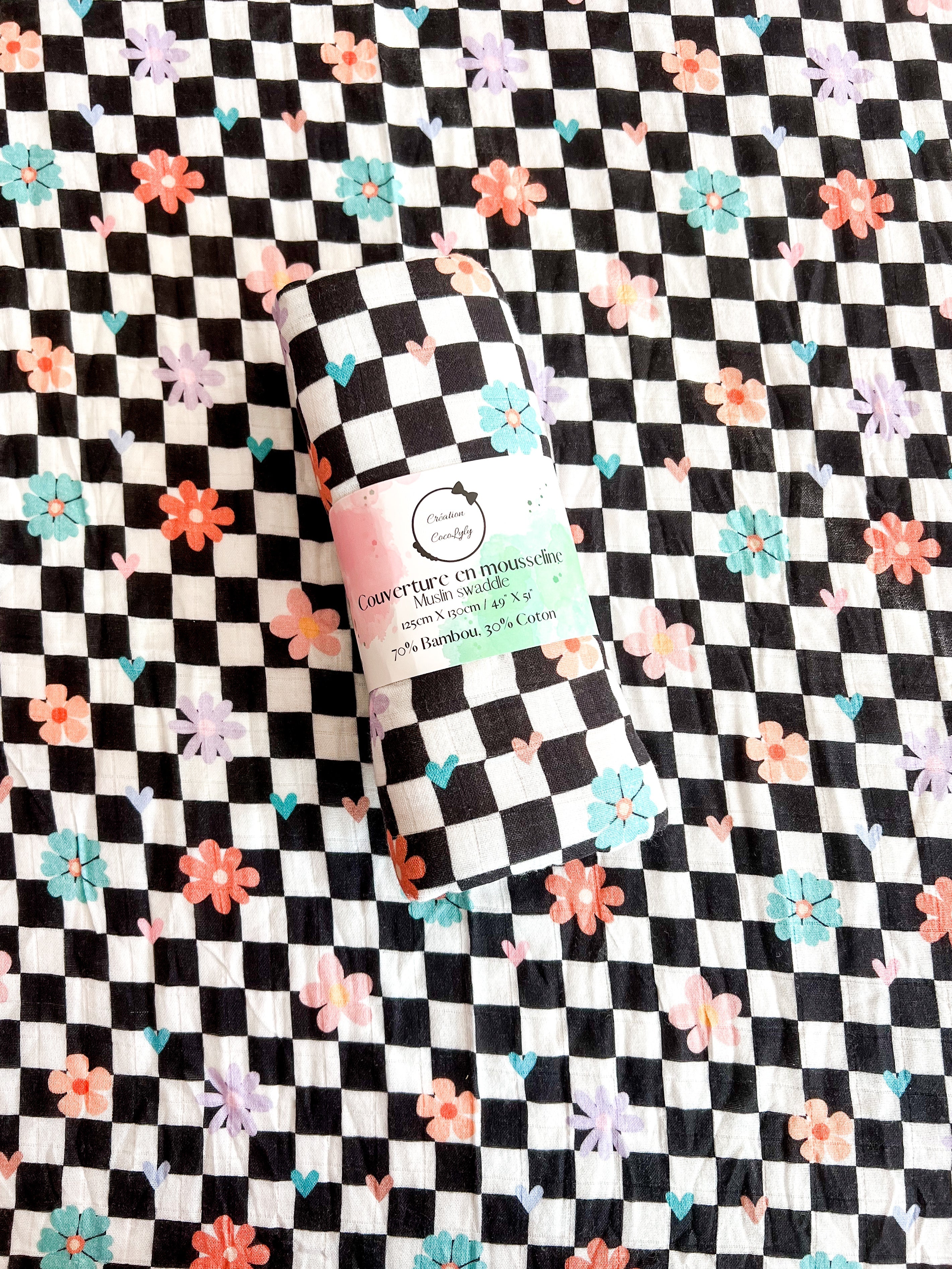 💕Grande mousseline de bambou Punky bloom