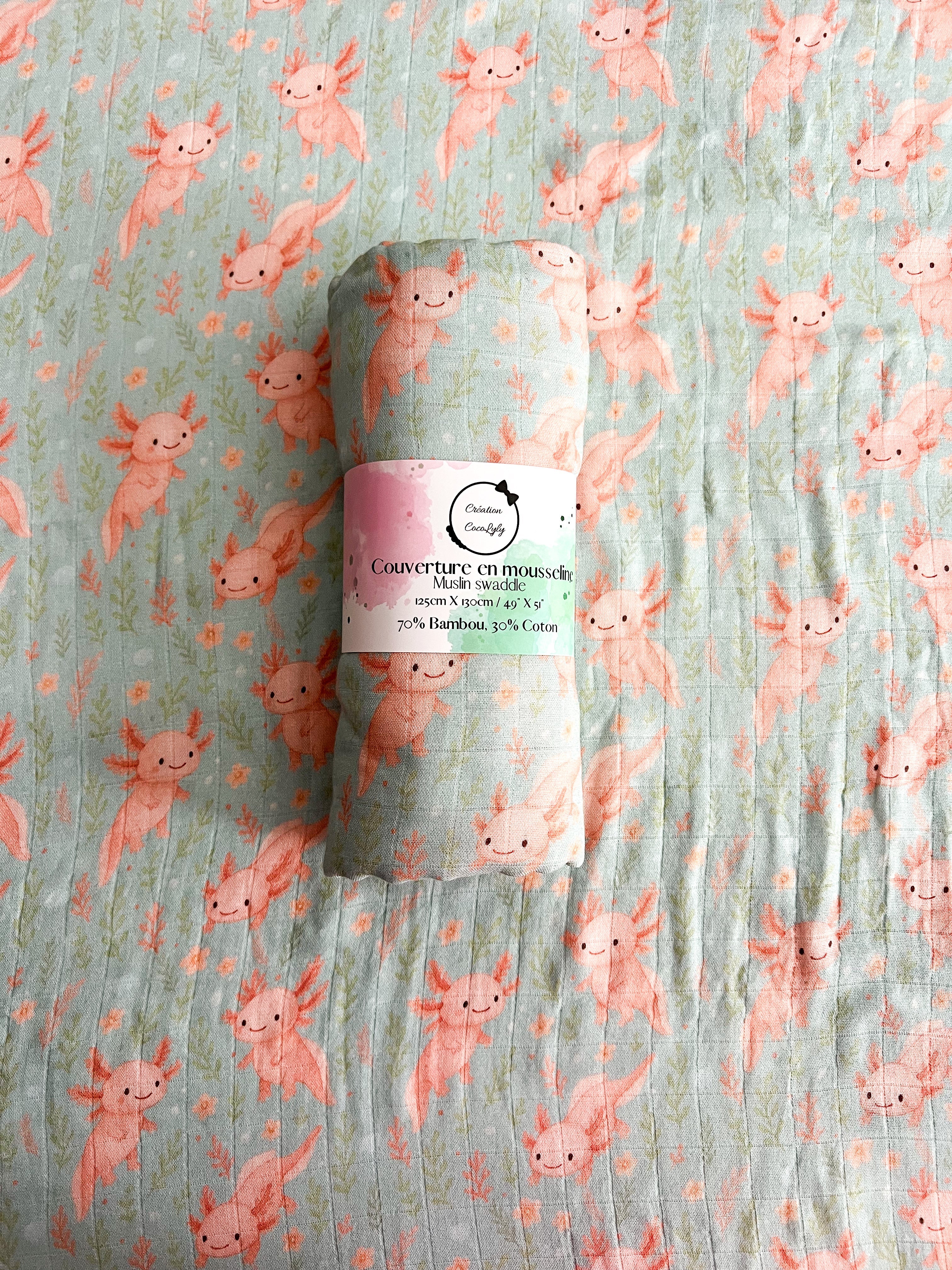 Grande mousseline de bambou Axolove♥️ (axolotl)