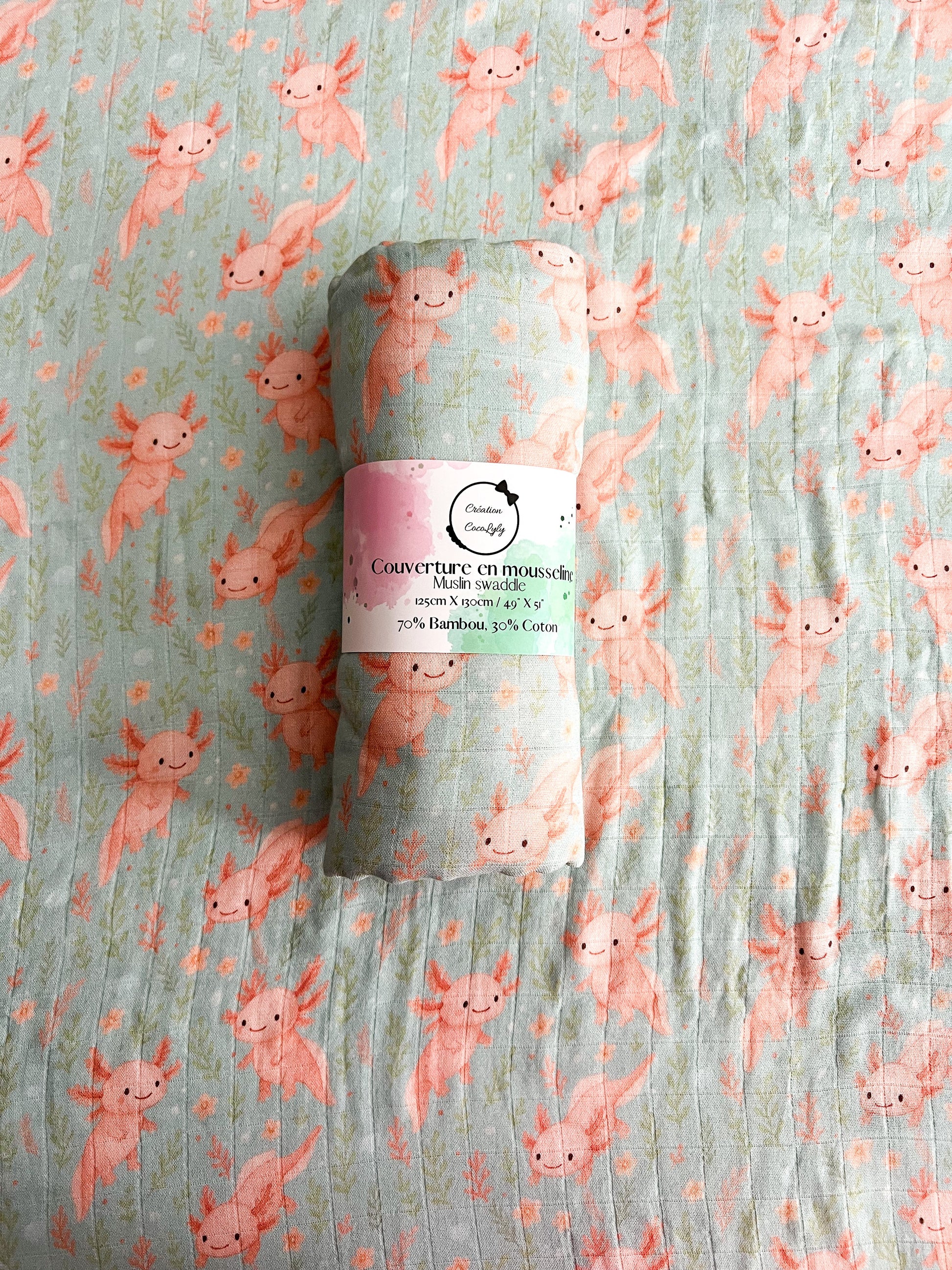 Grande mousseline de bambou Axolove♥️ (axolotl)