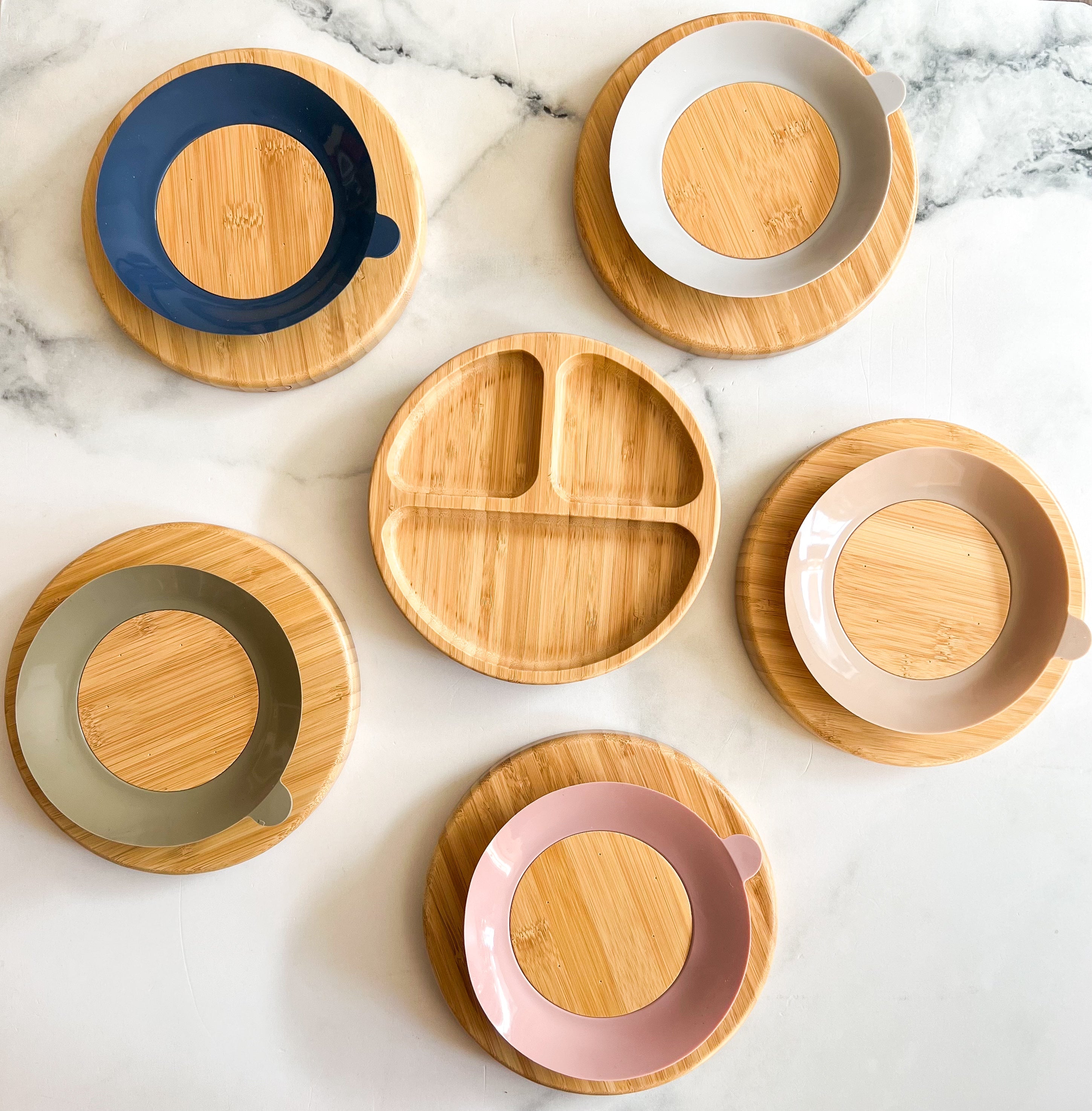 Assiette en bambou compartimentée à ventouse