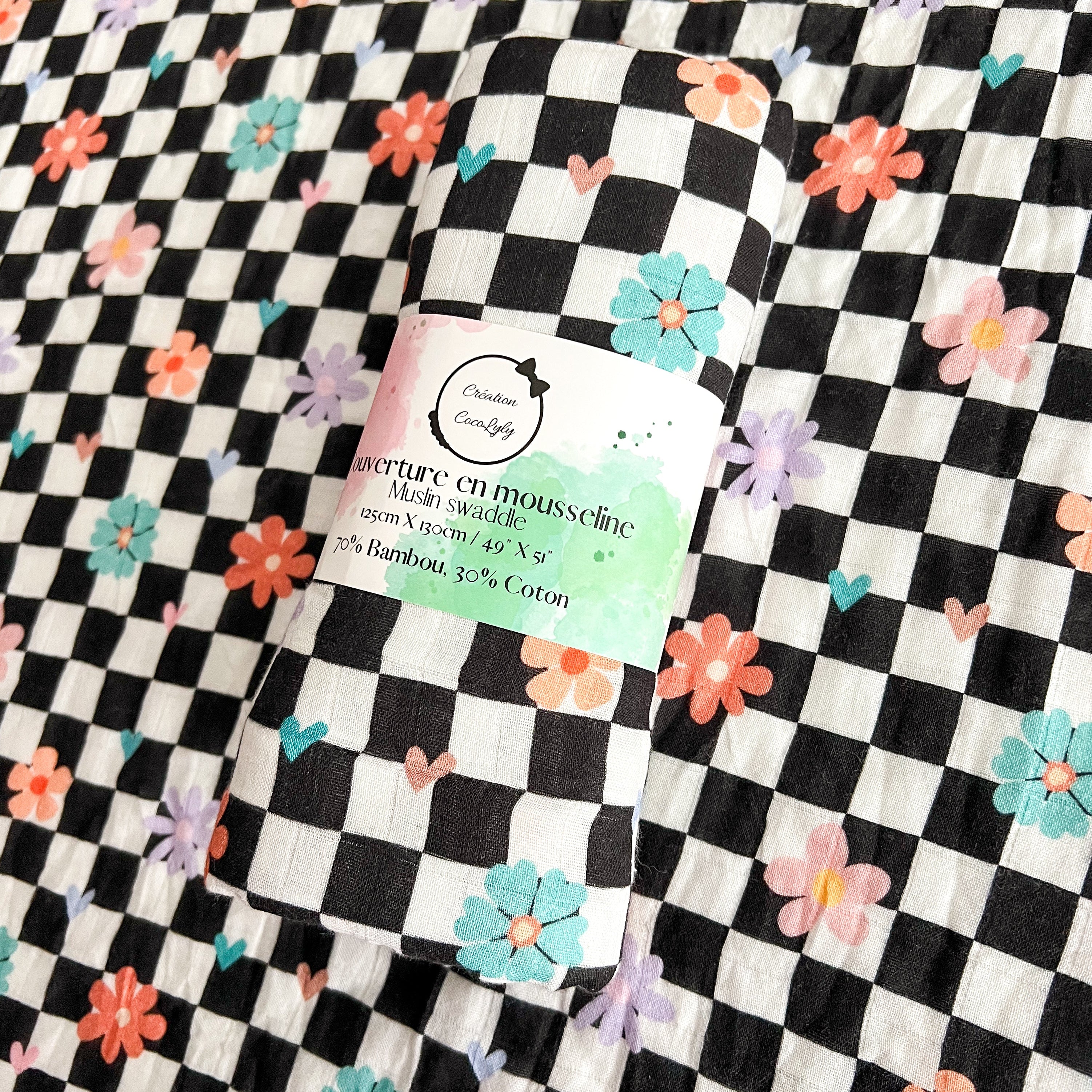 💕Grande mousseline de bambou Punky bloom
