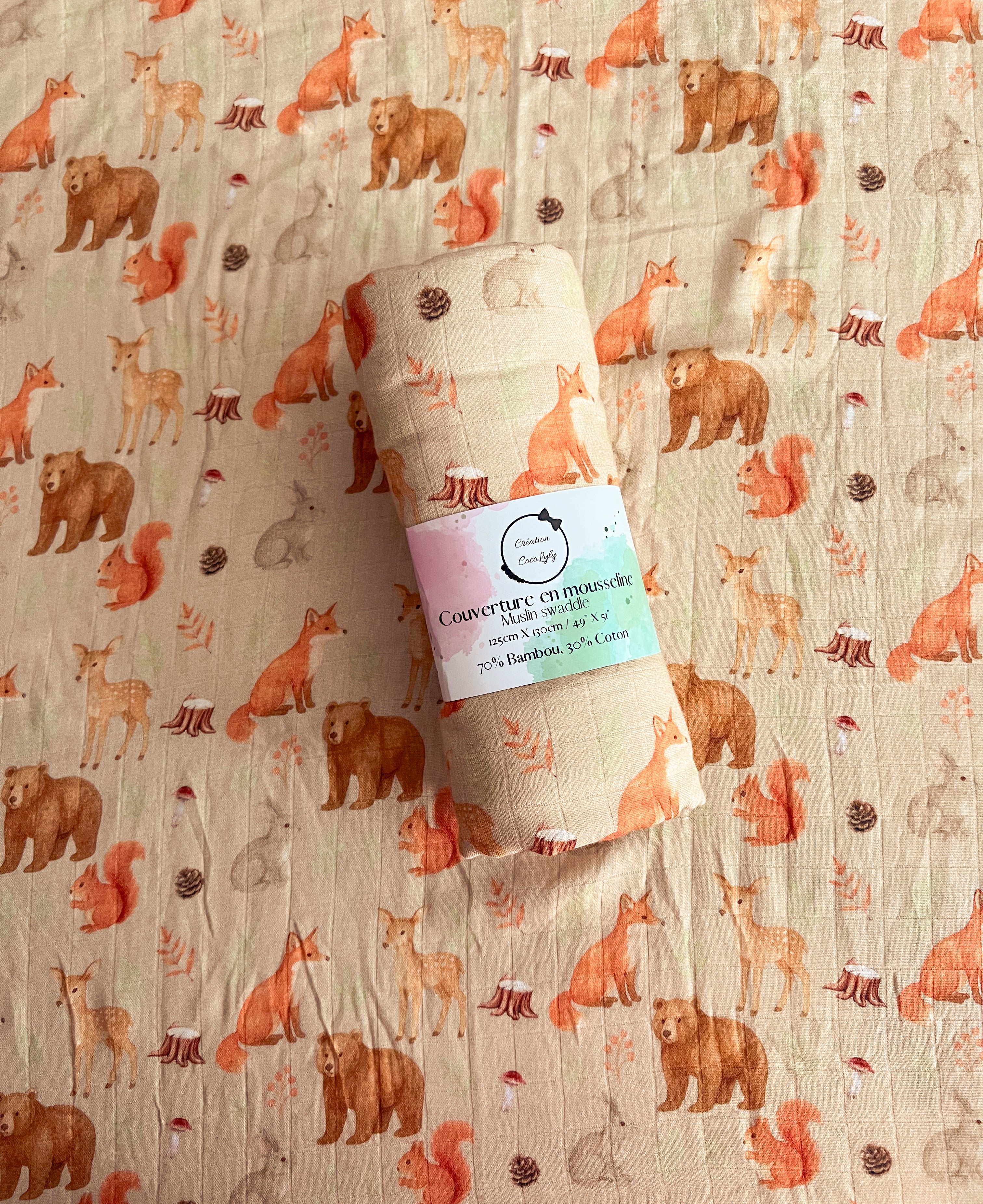 🦊Grande mousseline de bambou les copains des bois