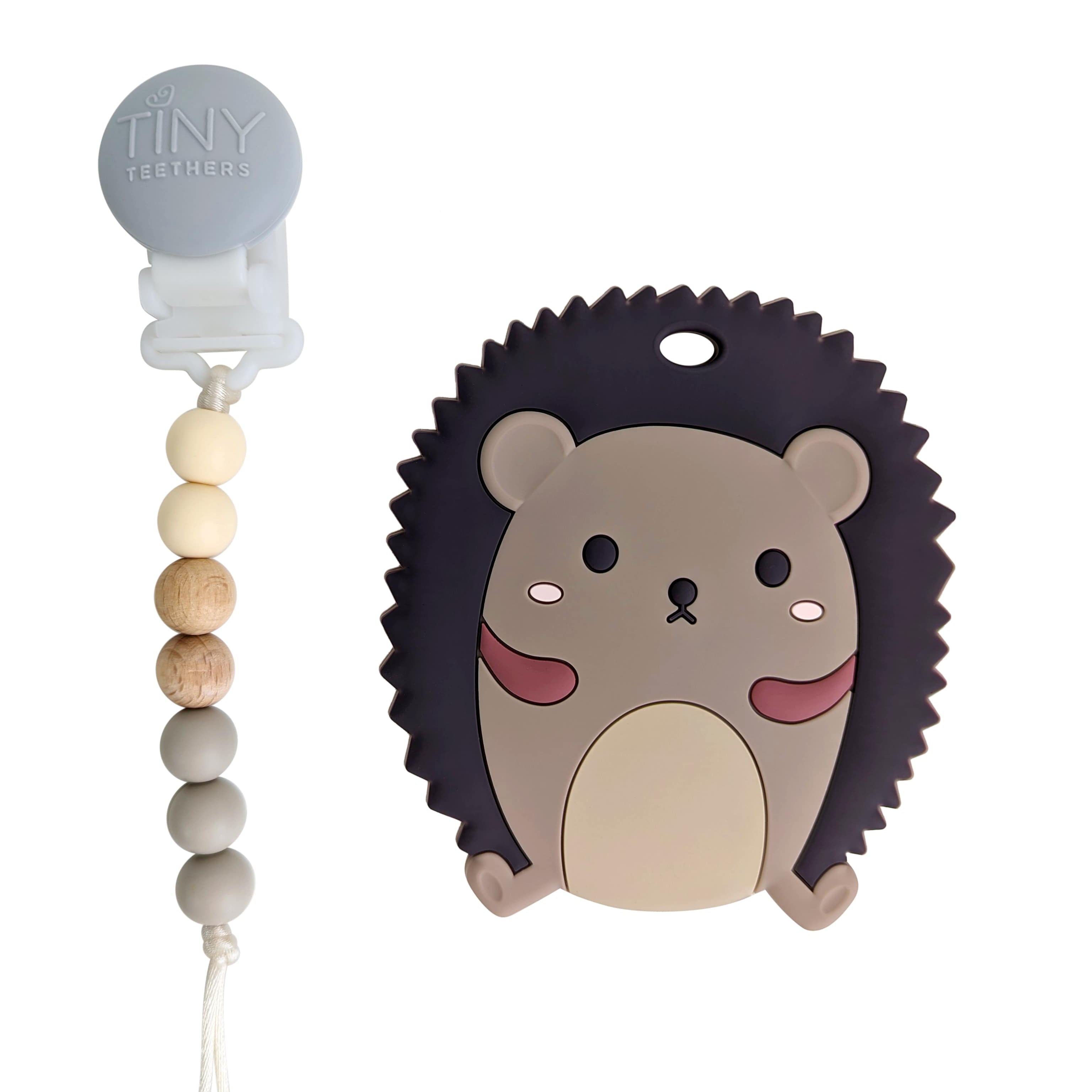Hedgehog Silicone Teether on a Pacifier Clip