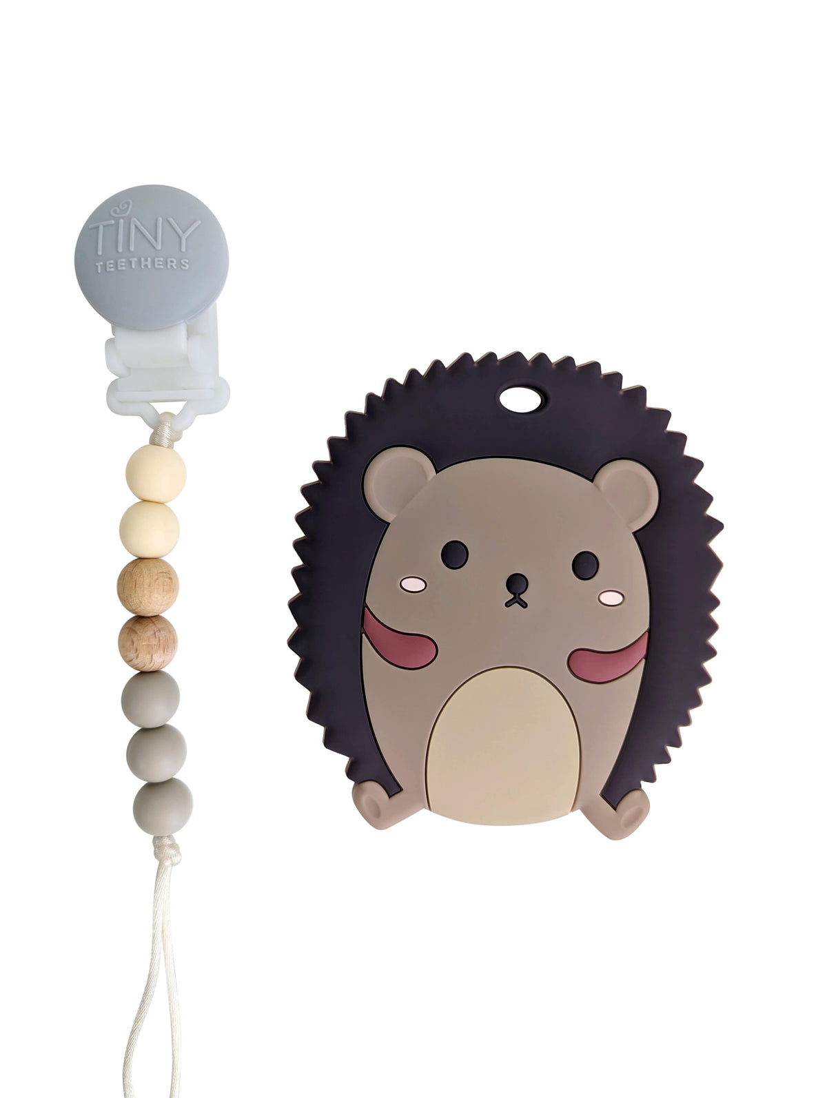 Hedgehog Silicone Teether on a Pacifier Clip