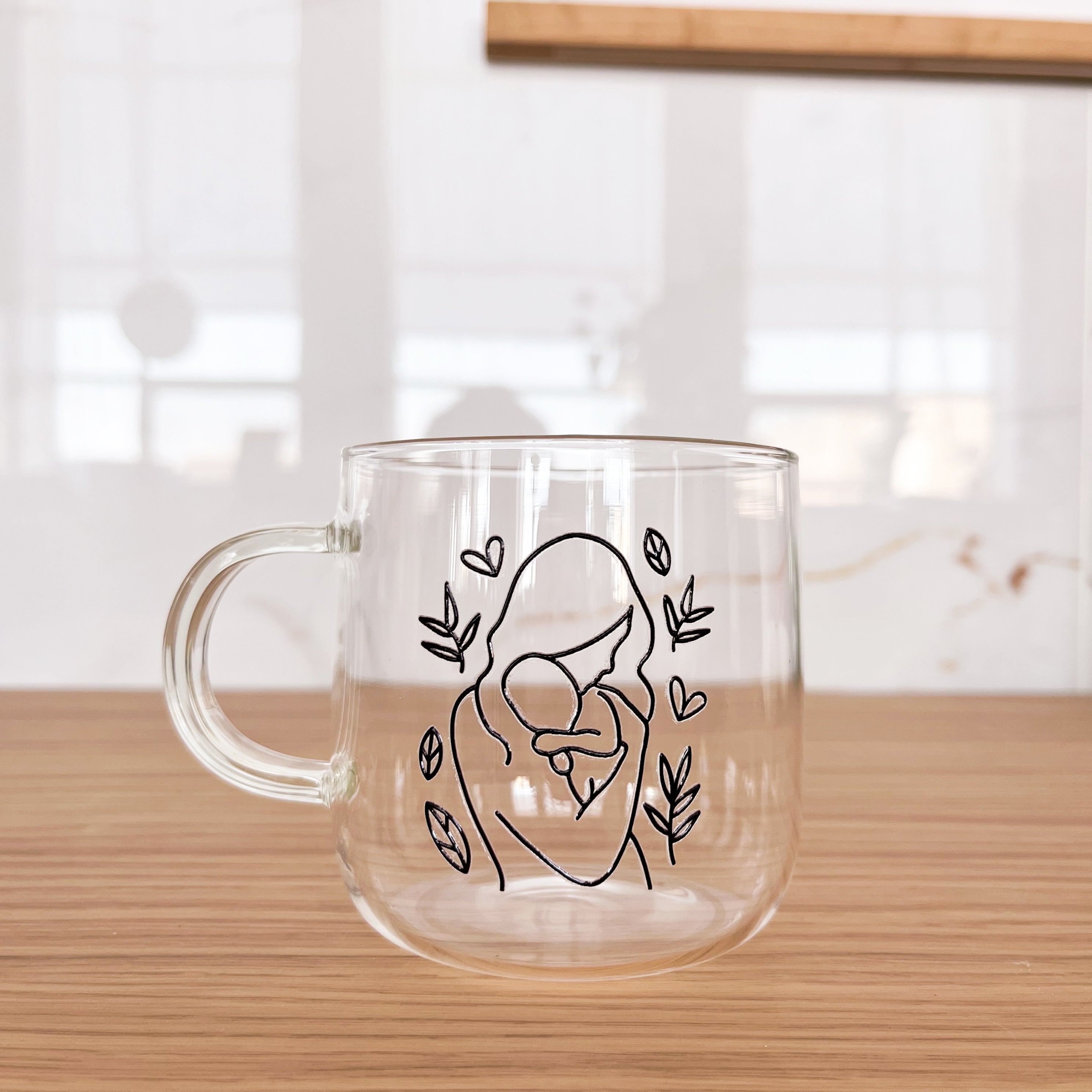 Tasse en verre clair - Maman line art