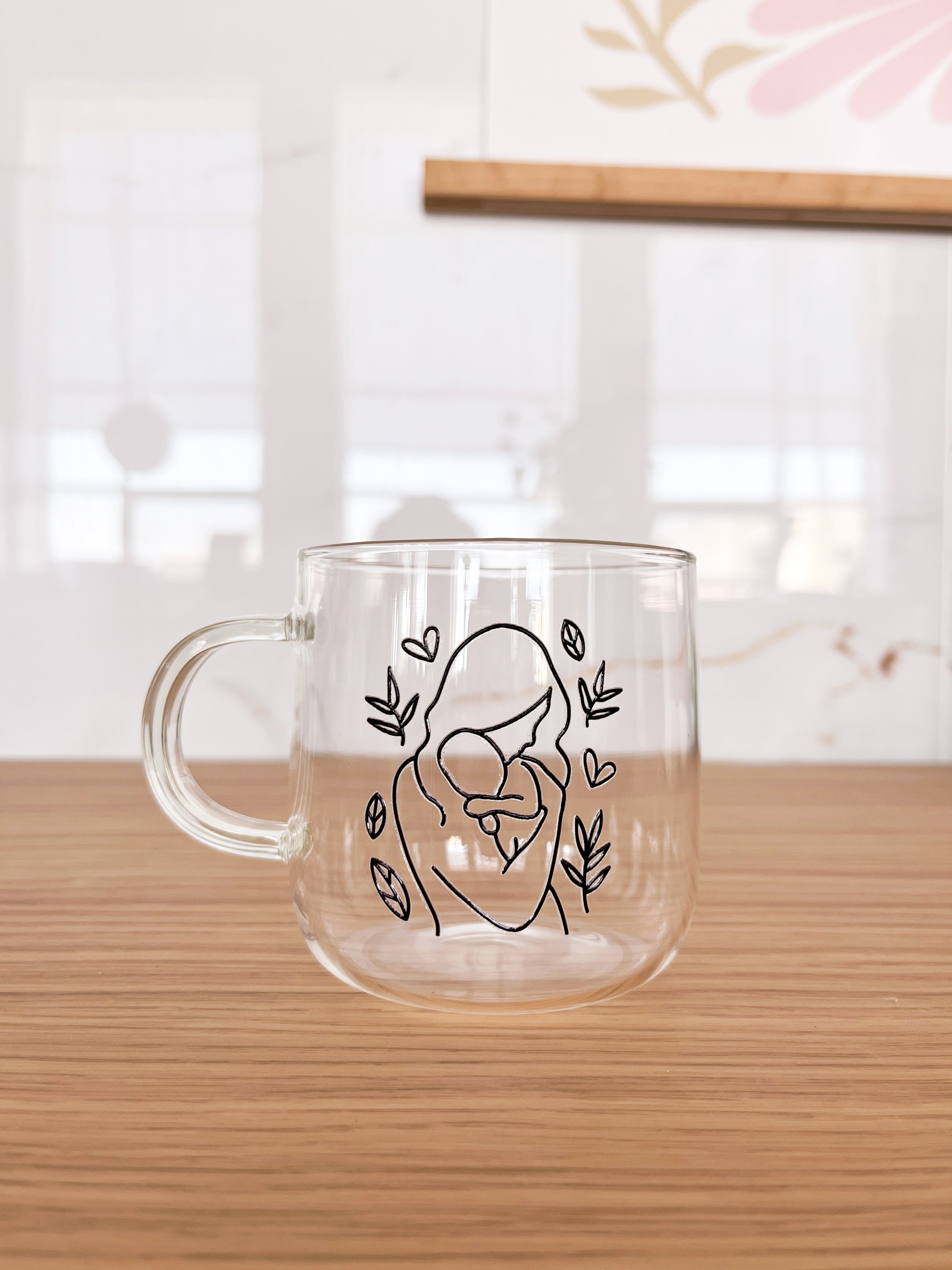 Tasse en verre clair - Maman line art