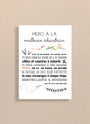Carte Merci à la meilleure éducatrice avec crayons, ciseaux et message bienveillance et douceur