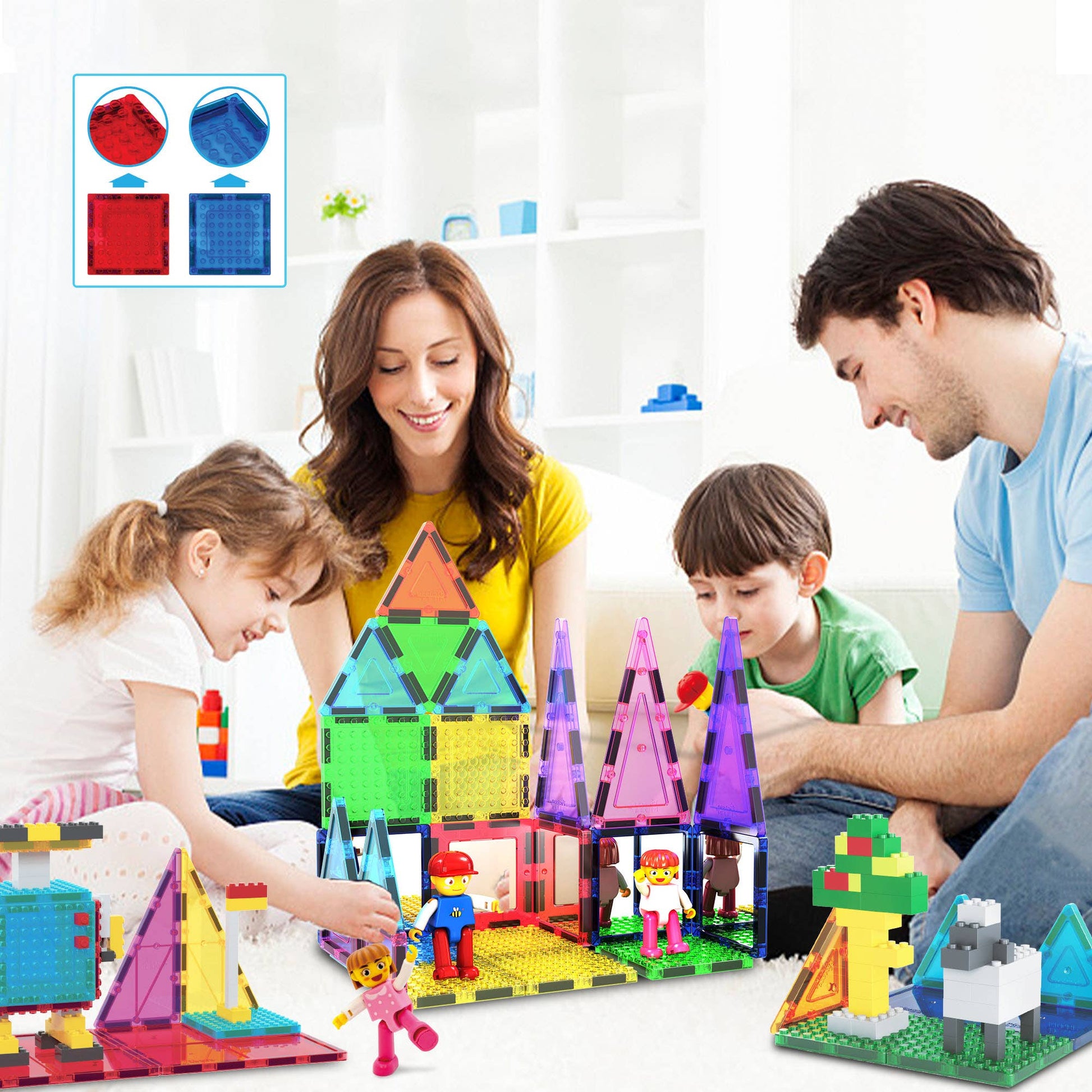 PicassoTiles - PicassoTiles 63pc Brick & Magnetic Tile Building Set