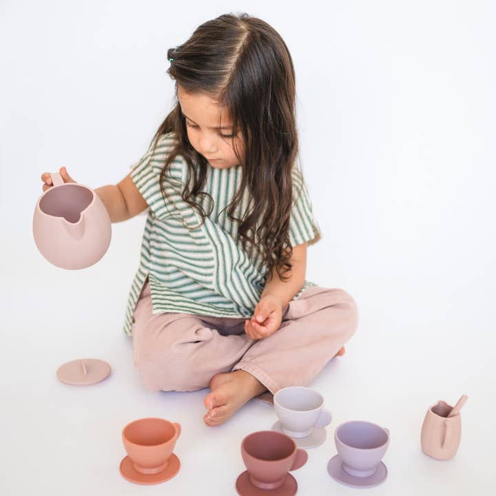 bug + bean kids - Silicone Tea Set - 12-Piece Set - Kids Pretend Playset