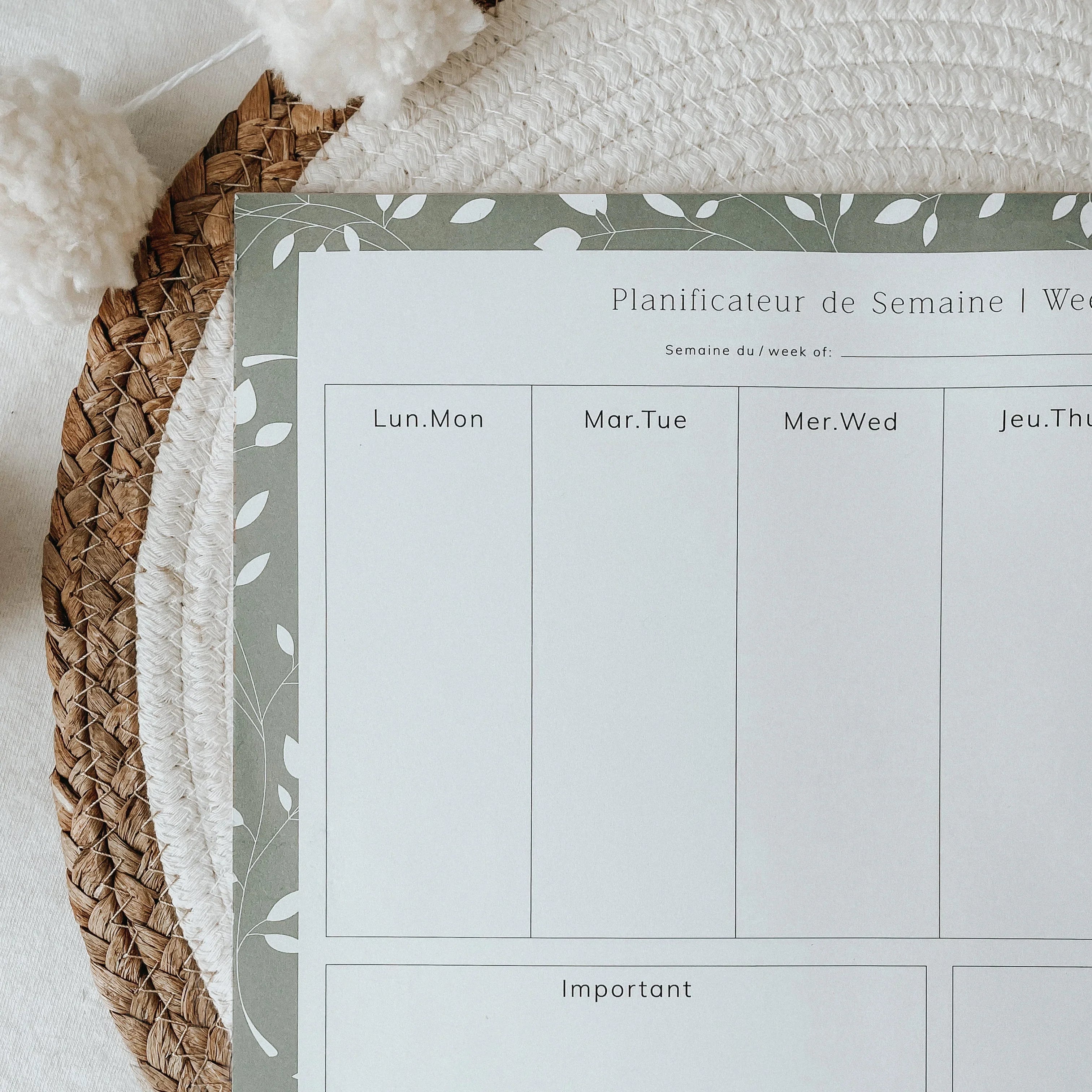 Planificateur de semaine Feuillage - La Maison Camomille